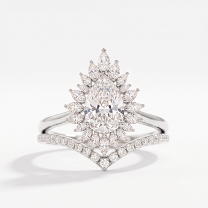 1.80 Ct Pear Cut Floral Halo Lab-Grown Ring Set