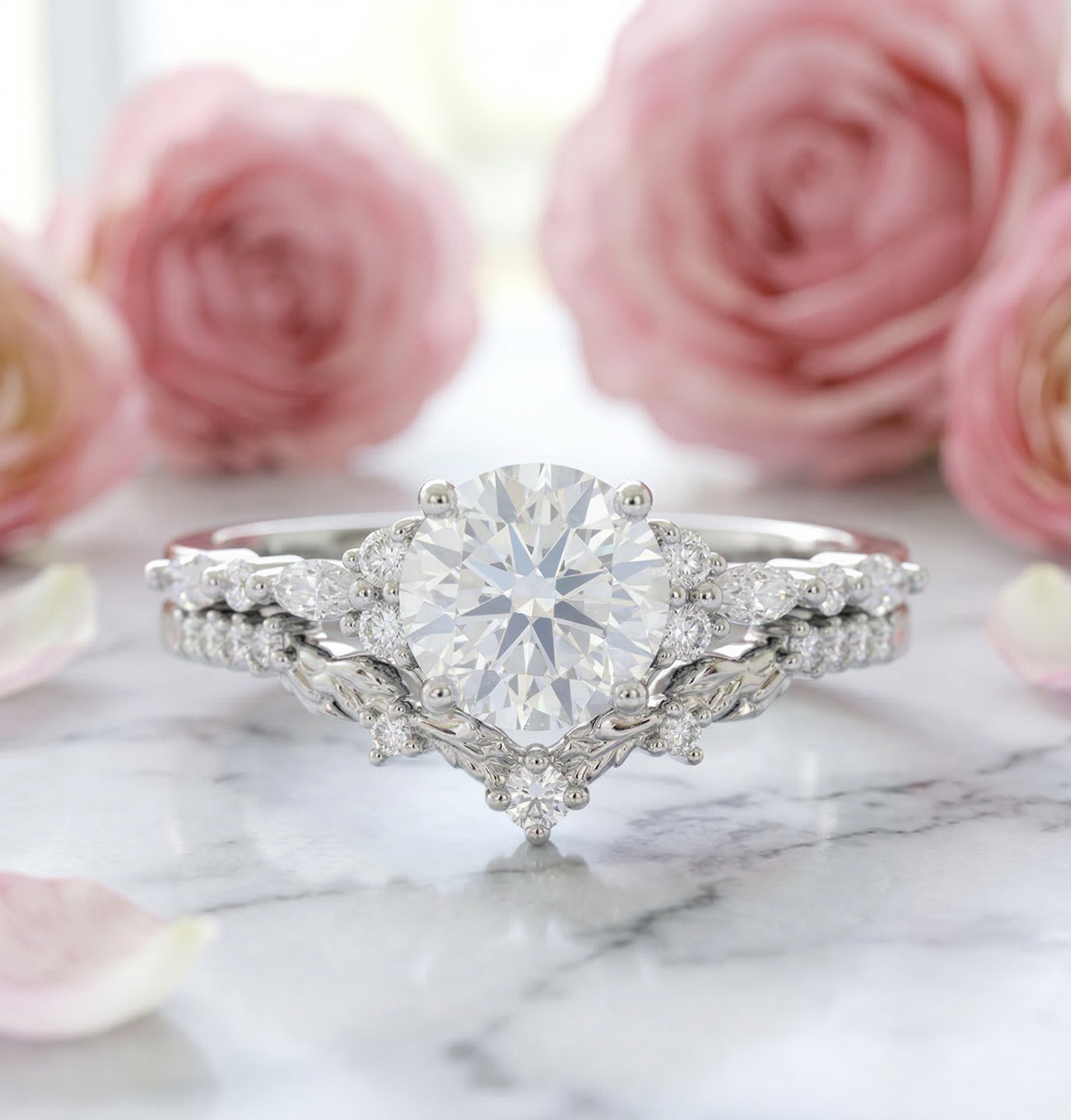 1.290ct Round Lab-Grown Engagement Ring Set