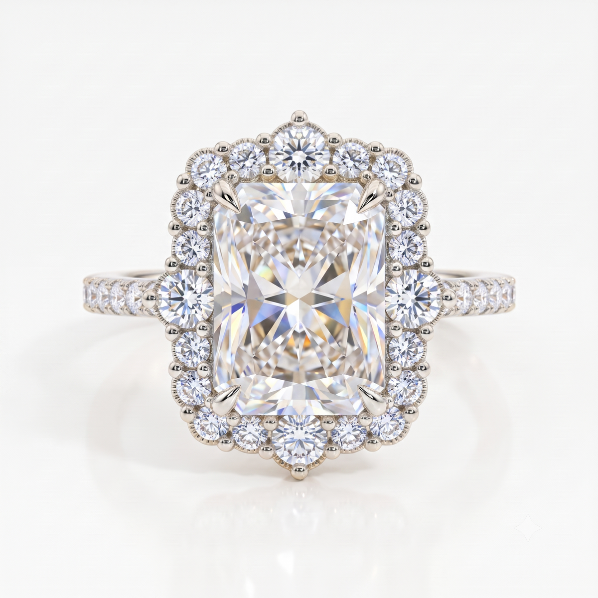 Vintage Halo 3CT Radiant cut engagement ring