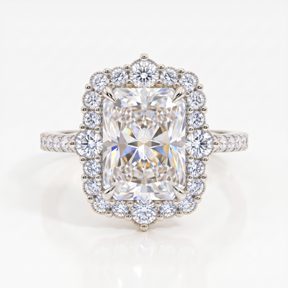 Vintage Halo 3CT Radiant cut engagement ring