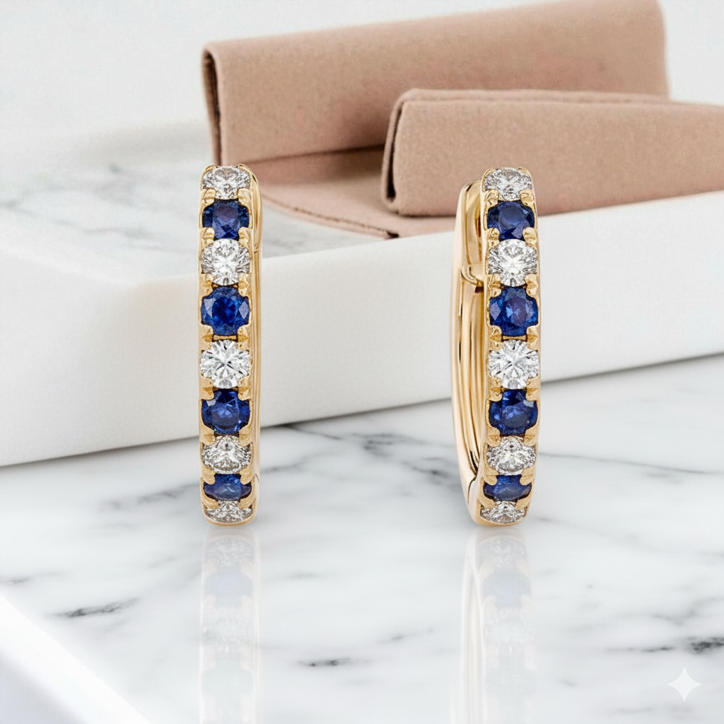 Alternating Lab Grown Diamond & Sapphire Petite Hoop Earrings