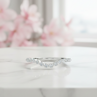 0.390Ct Lab Grown Diamond Floating Bubble Prong Band Curved Wedding Band