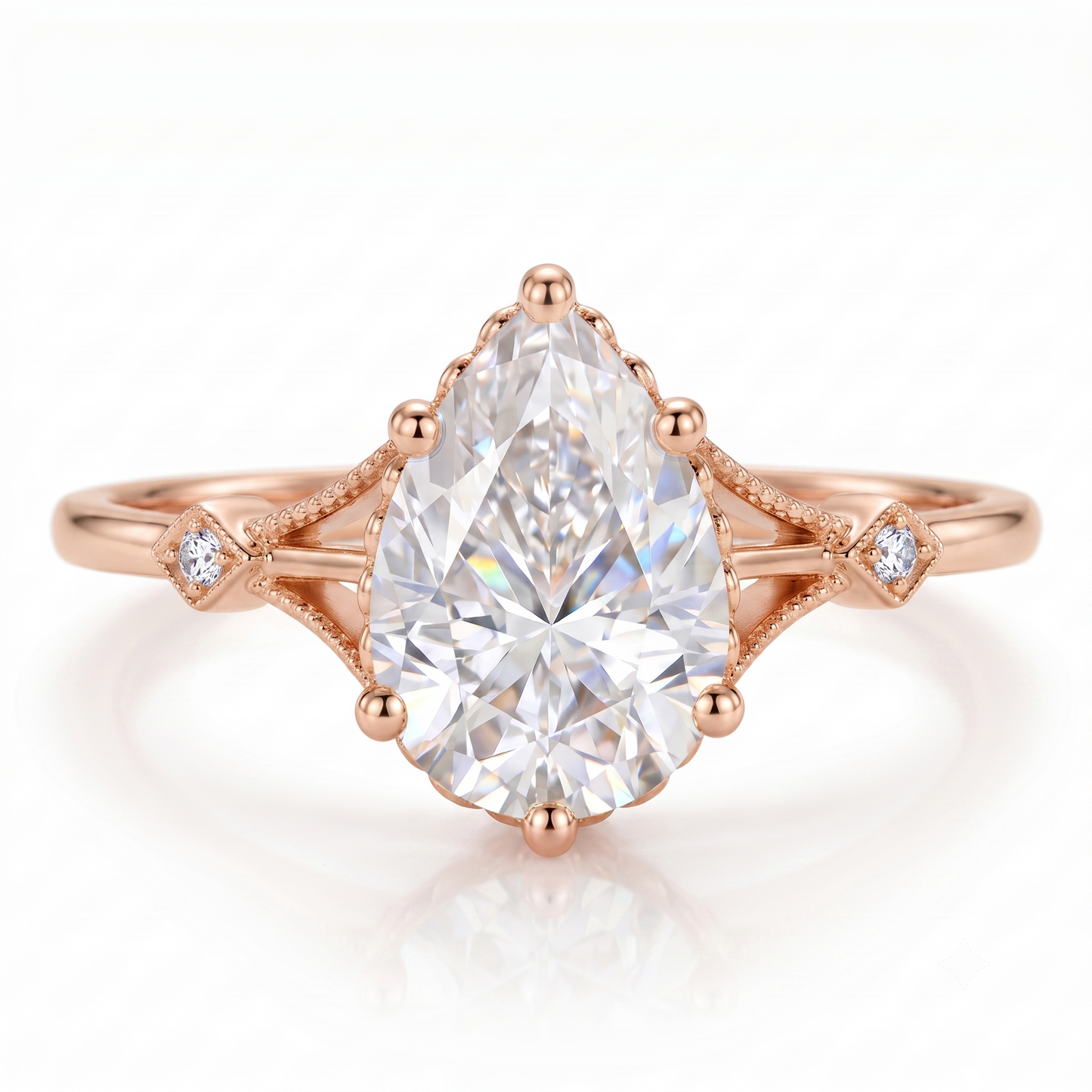 2.0ct Pear Cut Lab Grown Diamond Engagement Ring • Vintage Art Deco Inspired Ring