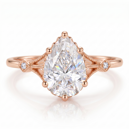 2.0ct Pear Cut Lab Grown Diamond Engagement Ring • Vintage Art Deco Inspired Ring