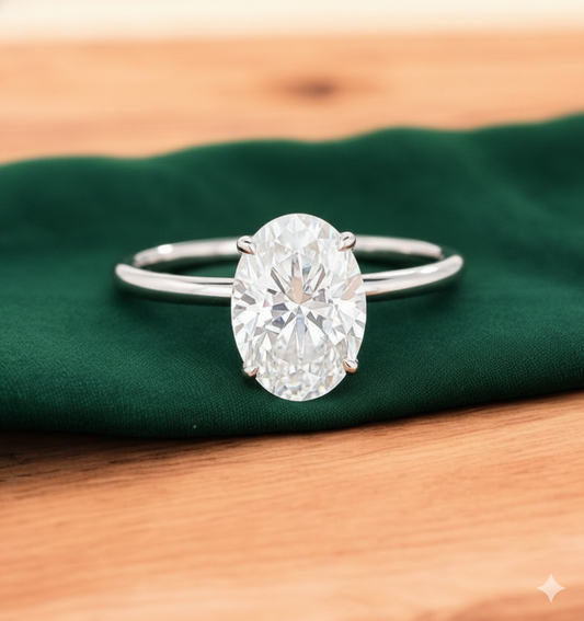 2.500 ct Oval Lab Grown Diamond Engagement Ring • 18K Gold Solitaire Ring