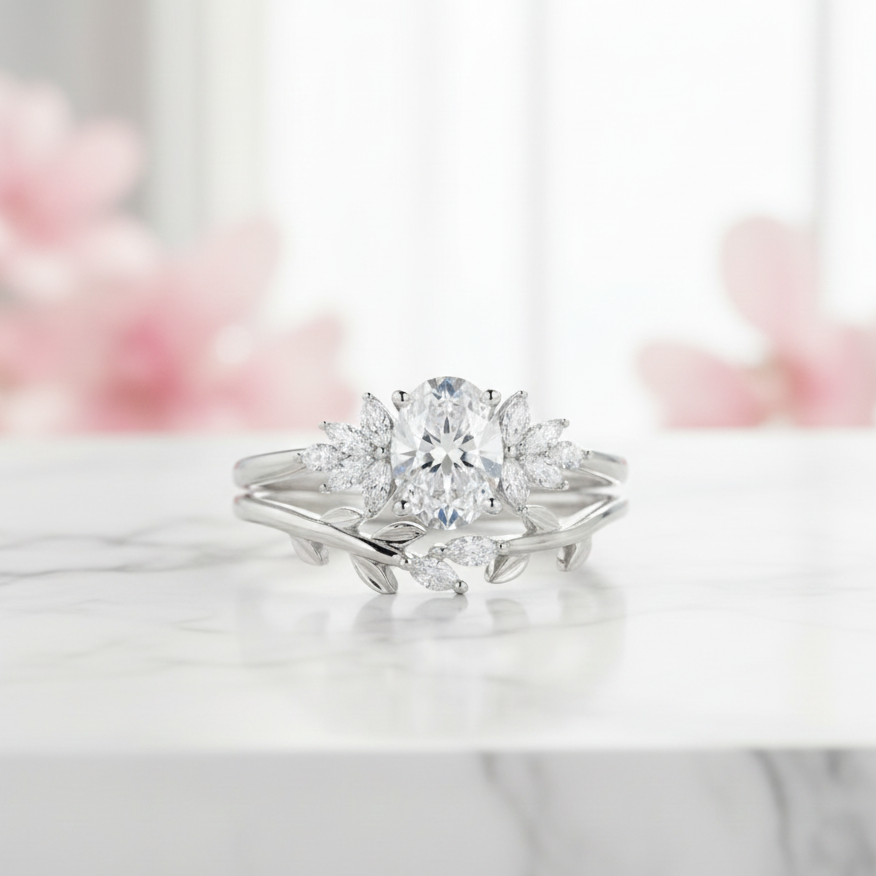 1.40 Ct Oval Lab-Grown Diamond Engagement Ring Set in Gold