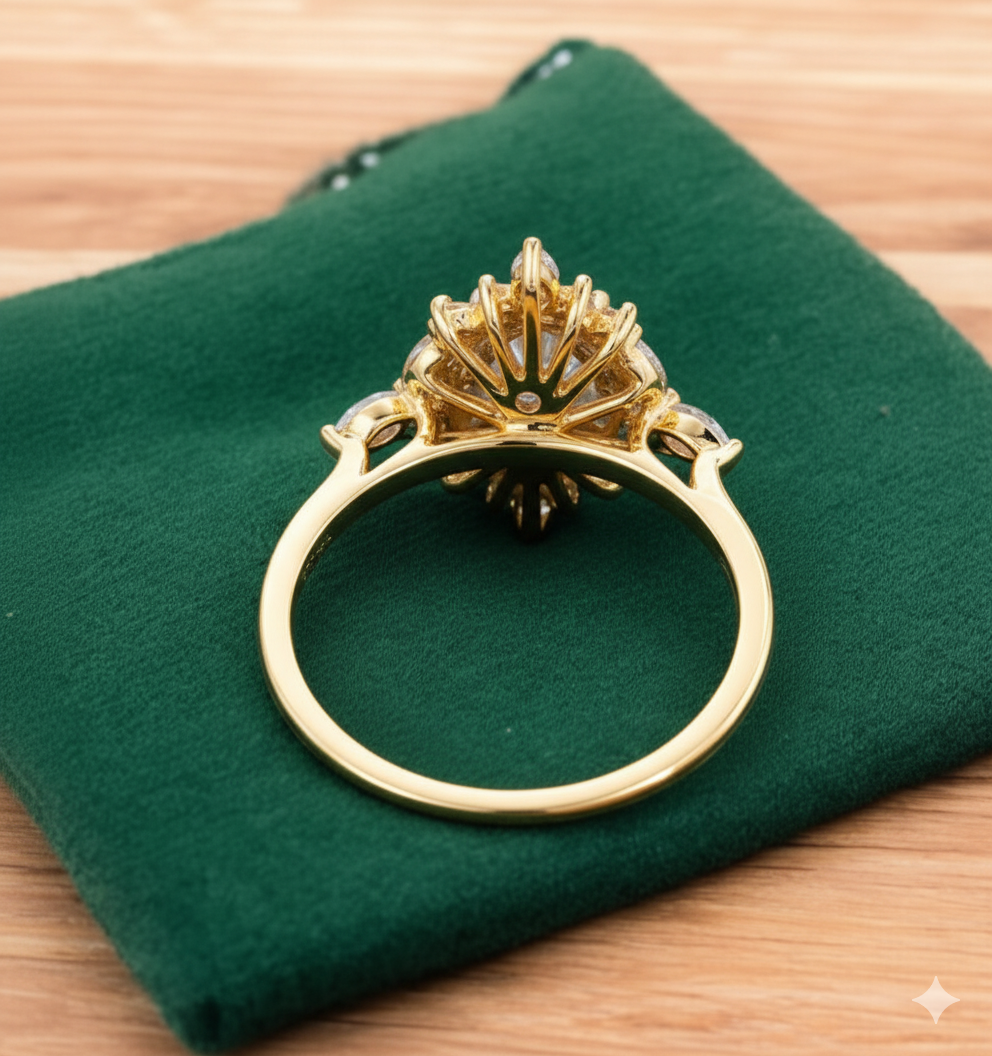 1.220ct Oval Lab Grown Diamond Engagement Ring • Vintage Rose Gold Art Deco Marquise Cluster Bridal Ring