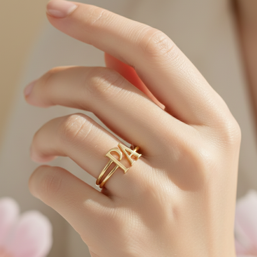 Custom Gold Initial Ring – Personalized Letter Band