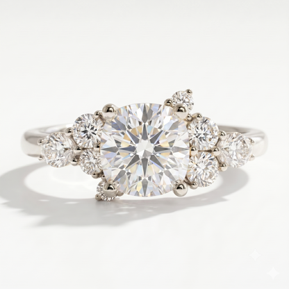 Cushion cut Cluster Engagement Ring for Elegant Brides