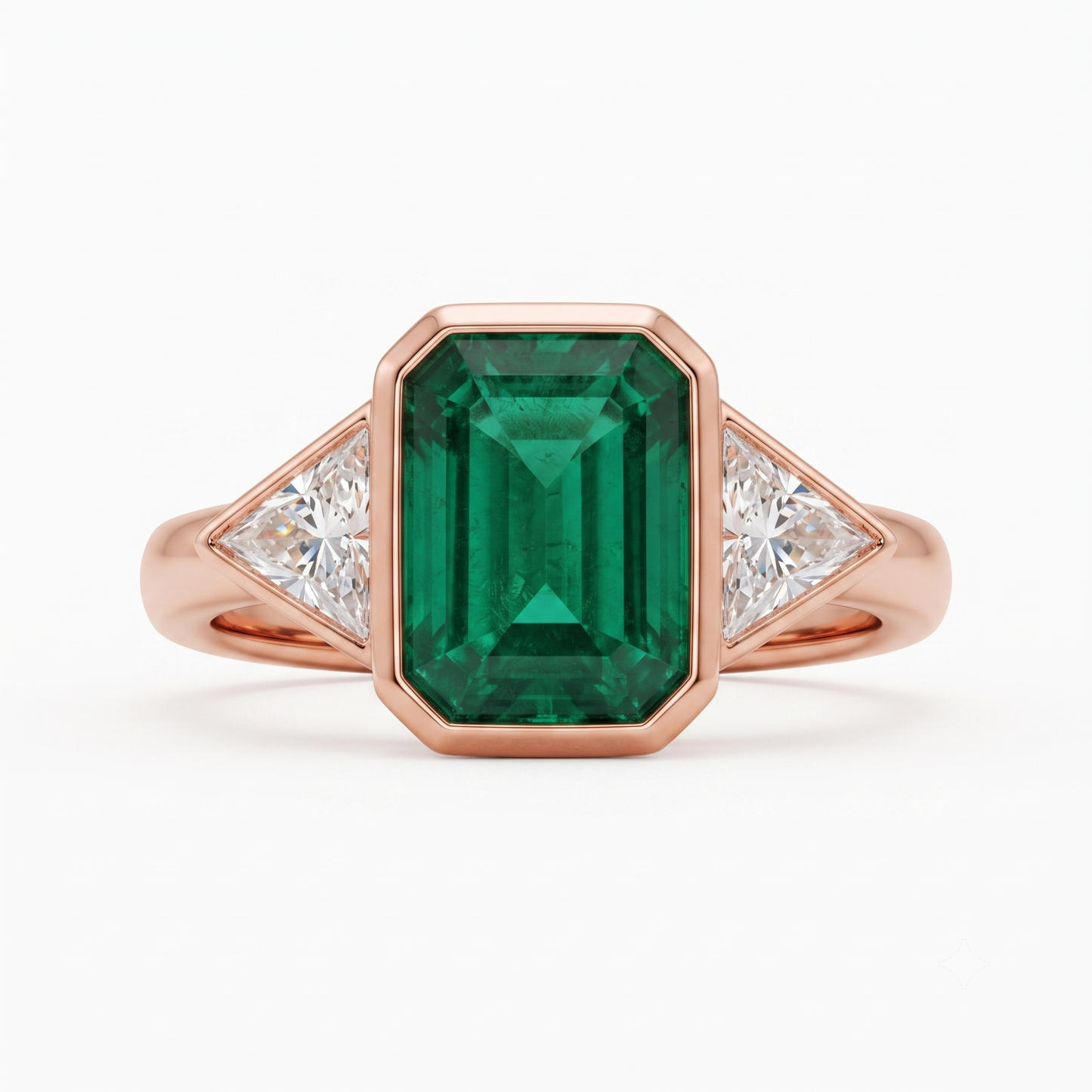 3.00ct Emerald with Trillion Lab-Grown Three Stone Engagement Ring