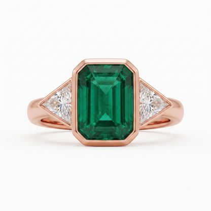3.00ct Emerald with Trillion Lab-Grown Three Stone Engagement Ring