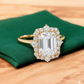 3.5ct Emerald Cut Moissanite Engagement Ring • Unique Vintage Yellow Gold Bridal Ring