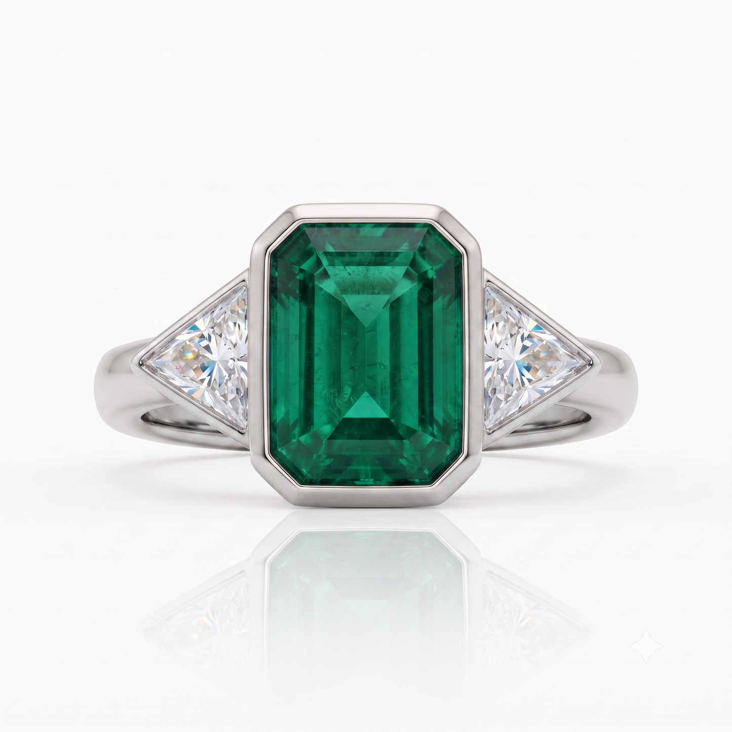 3.00ct Emerald with Trillion Lab-Grown Three Stone Engagement Ring