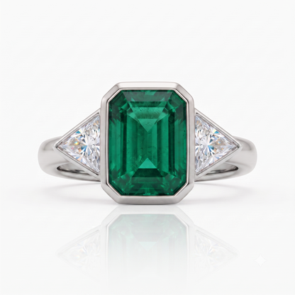 3.00ct Emerald with Trillion Lab-Grown Three Stone Engagement Ring
