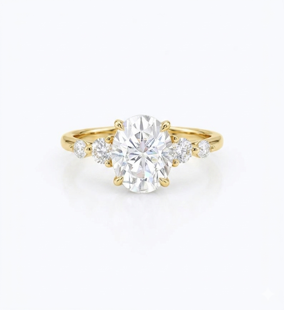 2CT Oval Cut Lab Grown Diamond Engagement Ring • Rose Gold Cluster Bridal Ring