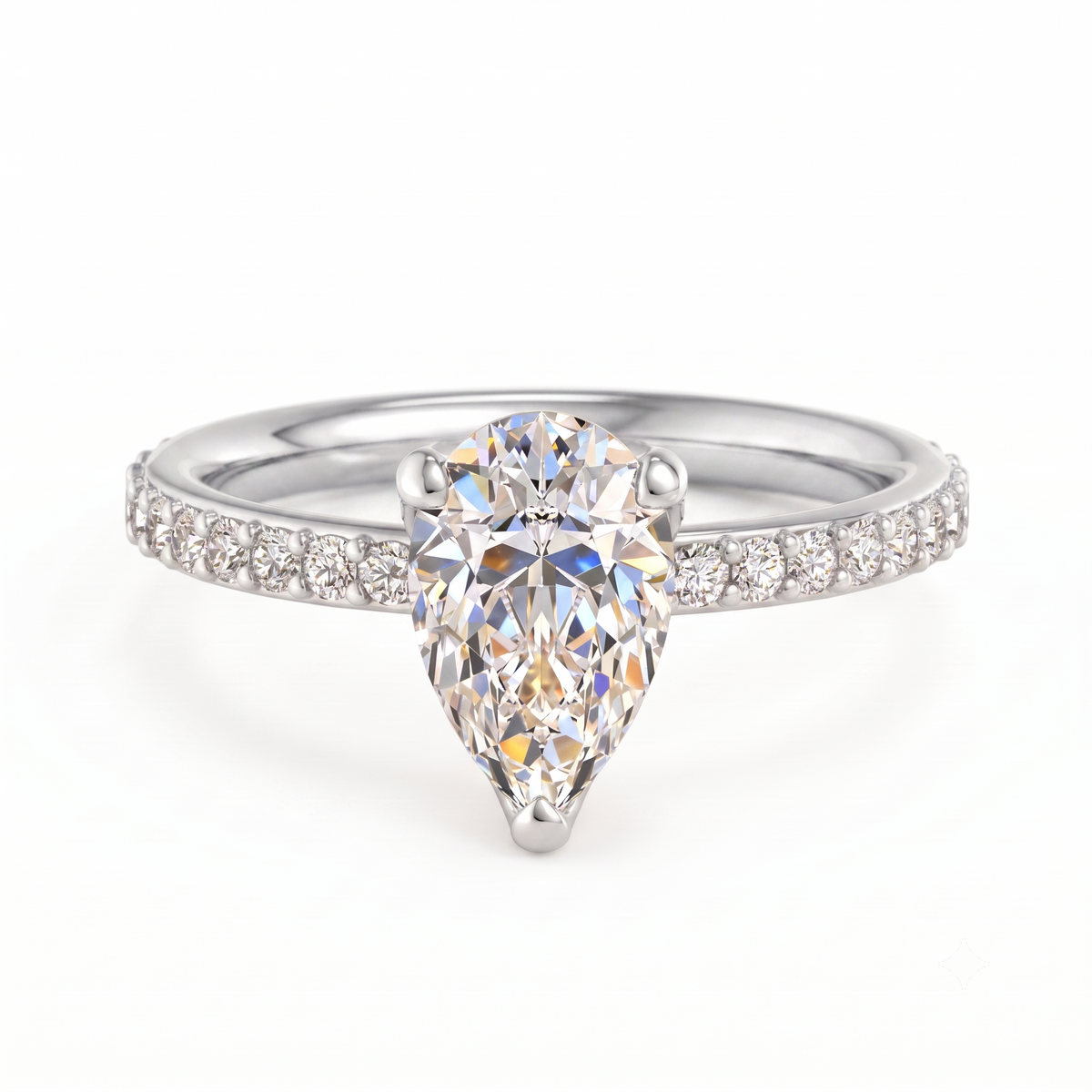 1.50ct Pear Cut Solitaire Engagement Ring with Hidden Halo Pave Setting