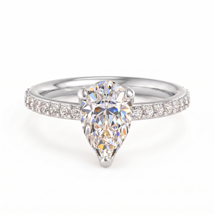 1.50ct Pear Cut Solitaire Engagement Ring with Hidden Halo Pave Setting