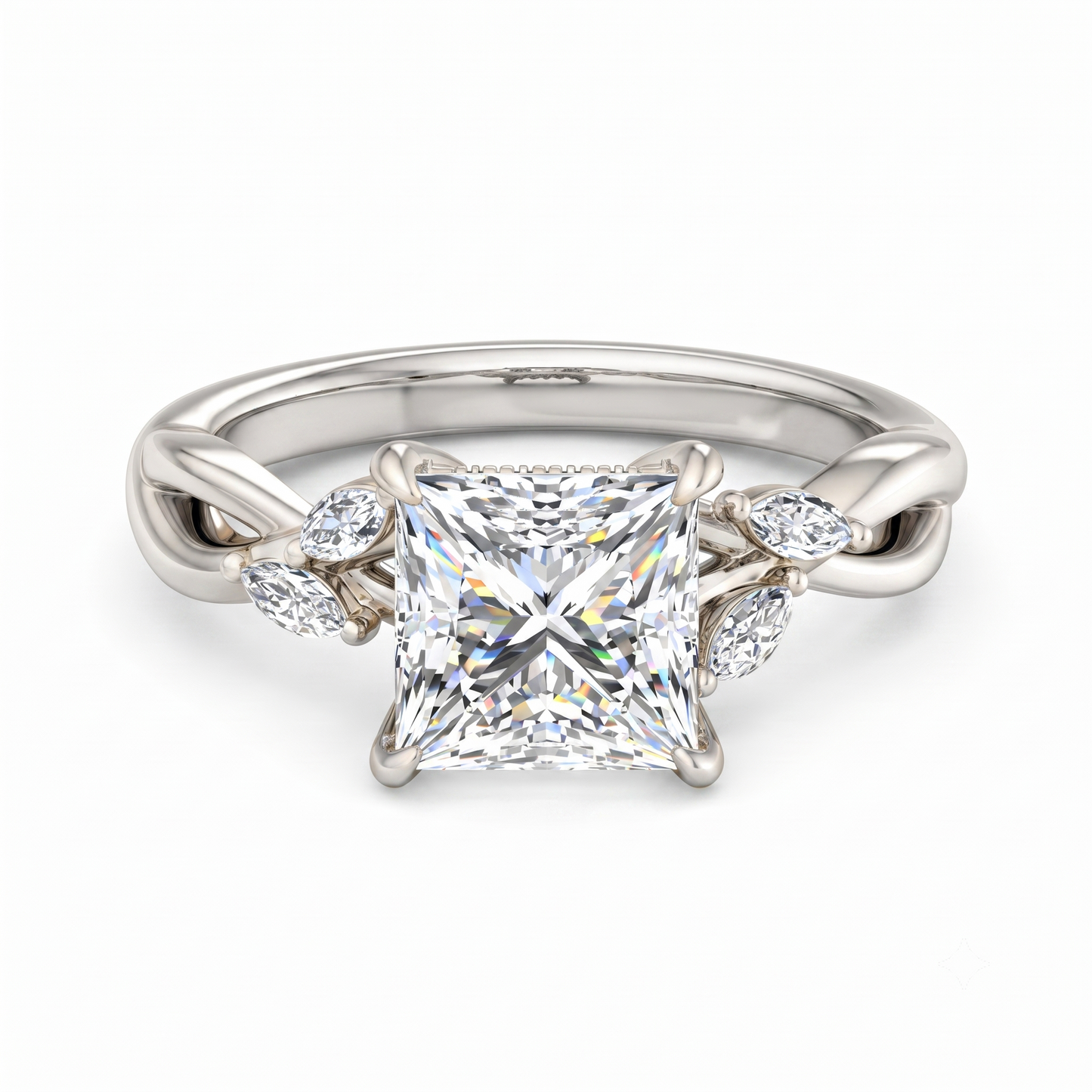 2.00Ct Princess Cut Lab Grown Diamond Nature Inspired Engagement Ring