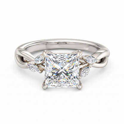 2.00Ct Princess Cut Lab Grown Diamond Nature Inspired Engagement Ring