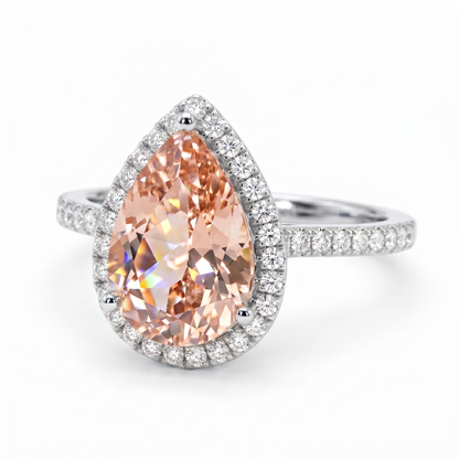 2.00Ct Pear Morganite Halo Women's Engagement Ring 14k Rose Gold