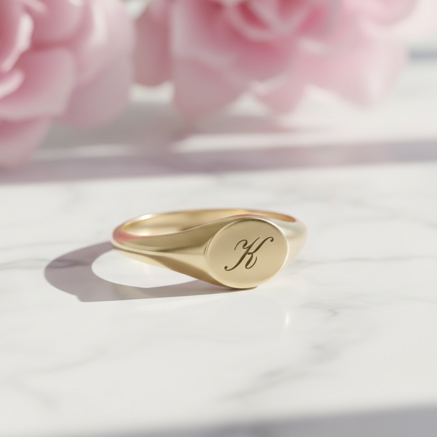 14K Solid Gold Custom Initial Signet Ring – Personalized