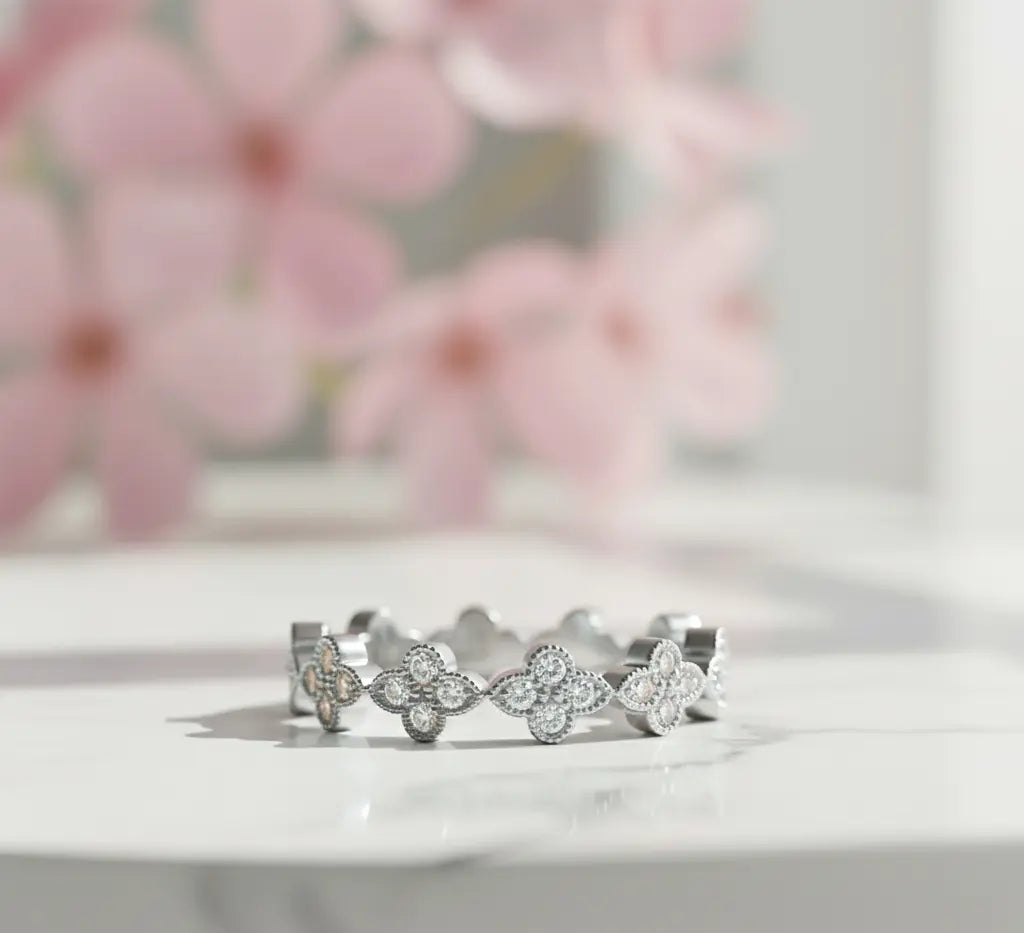 floral wedding bands with diamonds