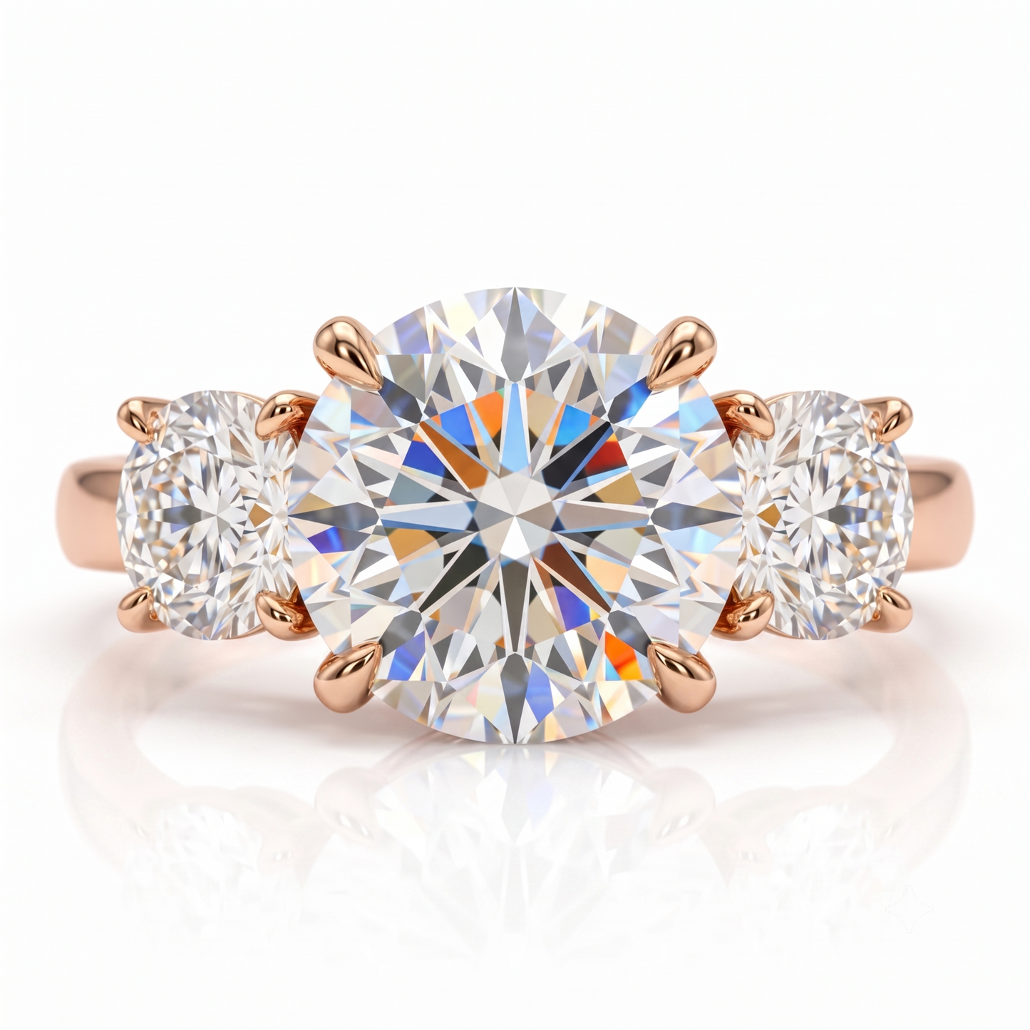 Three Stone Engagement Ring 14K/18k White Gold Bridal