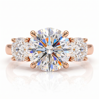 Three Stone Engagement Ring 14K/18k White Gold Bridal
