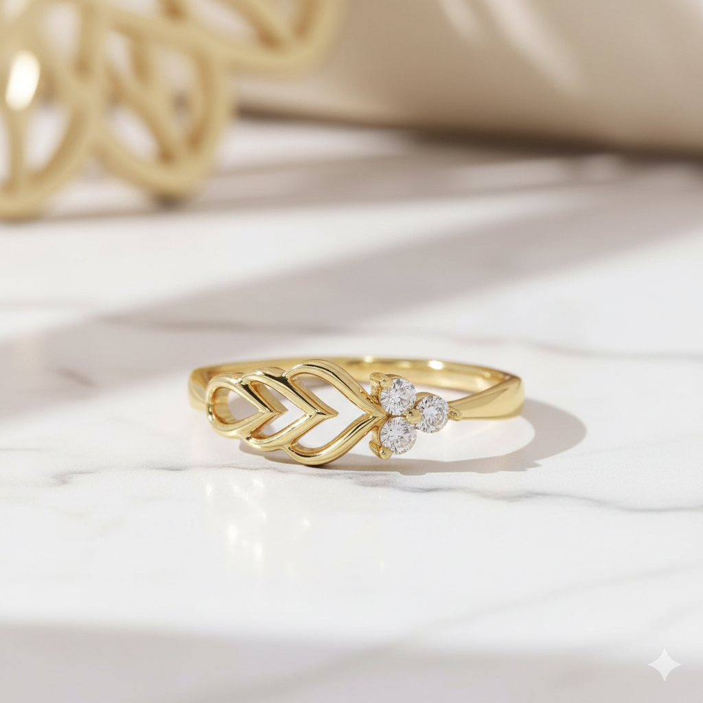 14K Solid Gold Lab Grown Diamond Leaf Ring
