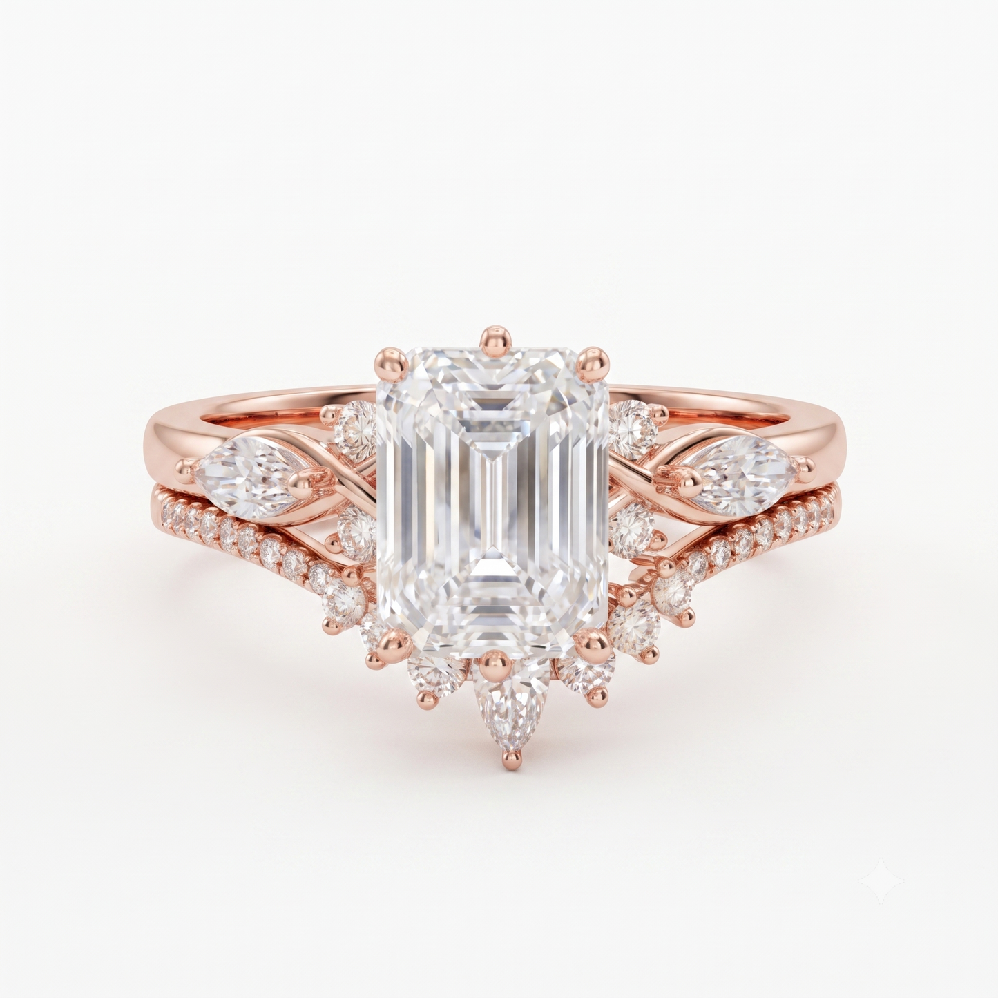 2.130ct Emerald Cut Lab-Grown Diamond Engagement Ring Set