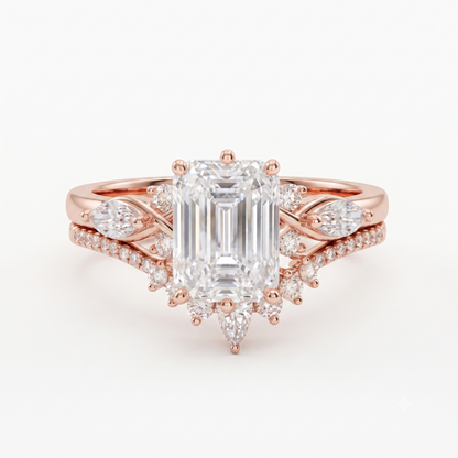 2.130ct Emerald Cut Lab-Grown Diamond Engagement Ring Set