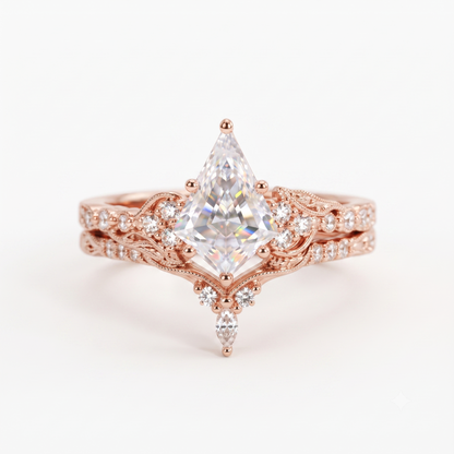 1.69 Ct Kite Cut Lab Grown Diamond Engagement Ring Set