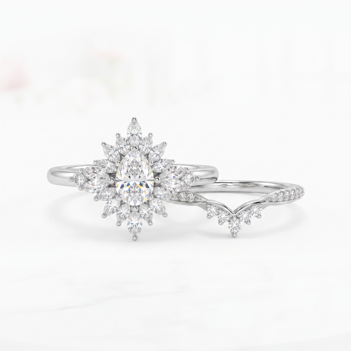 1.70 Ct Pear Cut Diamond Bridal Set – Halo Engagement Ring