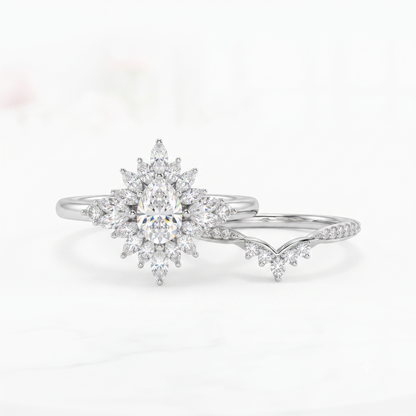 1.70 Ct Pear Cut Diamond Bridal Set – Halo Engagement Ring
