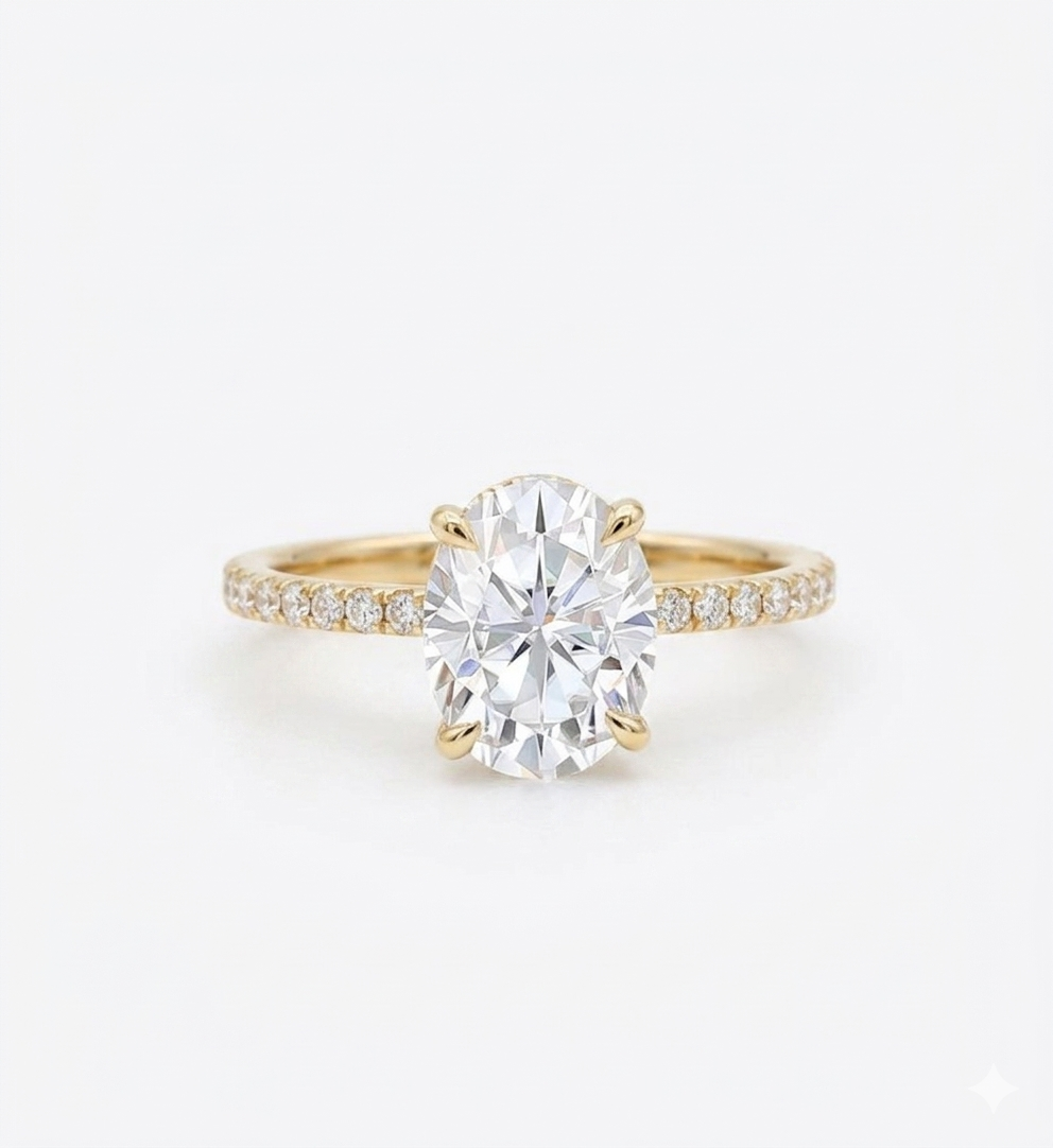 2.40CT Oval Cut Lab Grown Diamond Engagement Ring.Half Eternity Bridal Ring