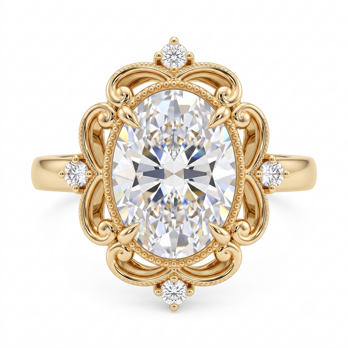 3.20ct Oval Cut Lab Grown Diamond Floral Engagement Ring