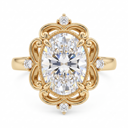 3.20ct Oval Cut Lab Grown Diamond Floral Engagement Ring