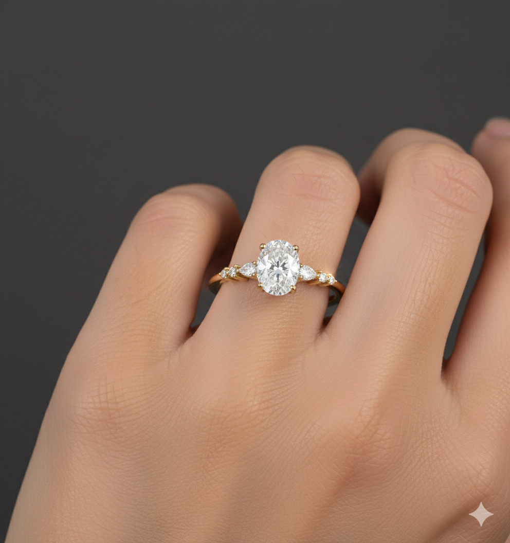 1.350ct  Oval cut Lab Grown Diamond Engagement Ring 14K Yellow Gold