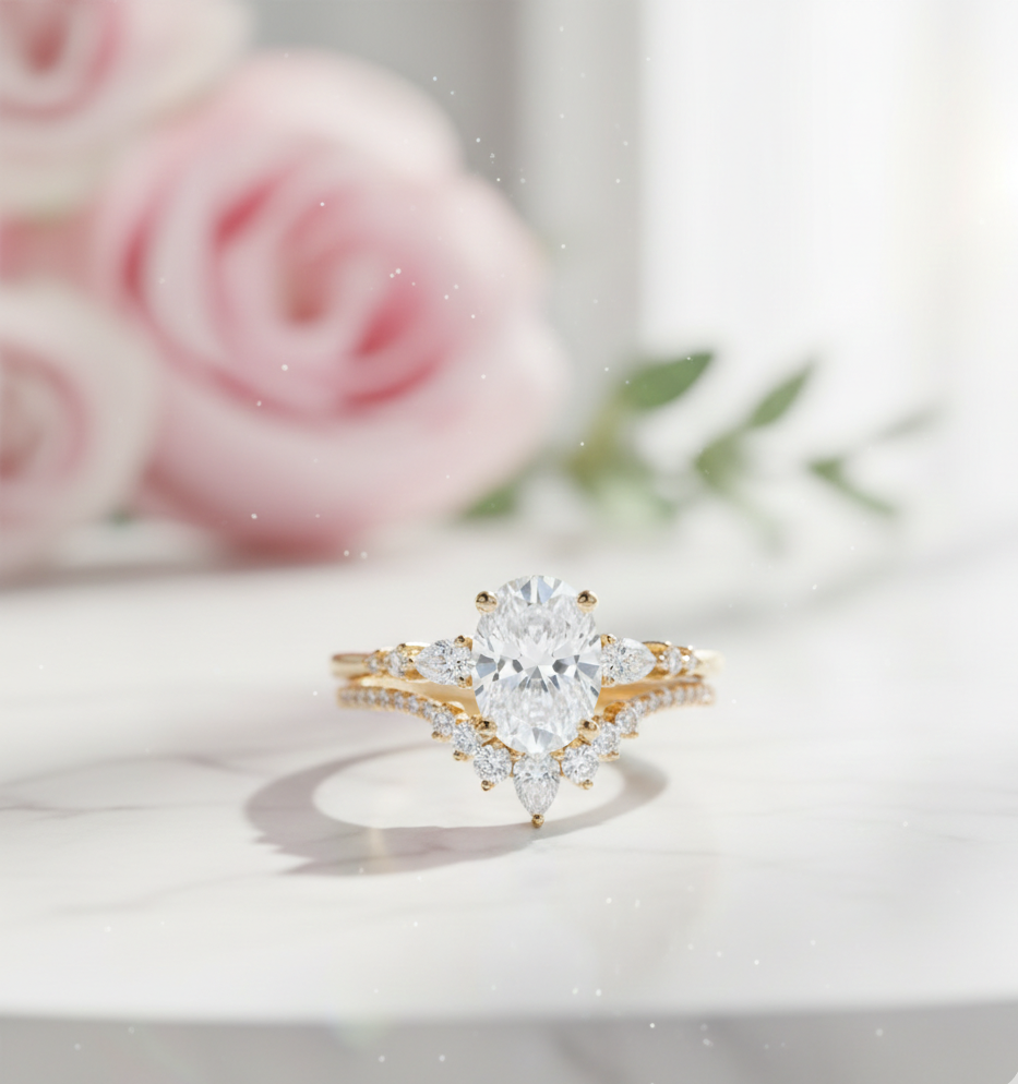 1.61 CT Oval Halo Engagement Ring Set