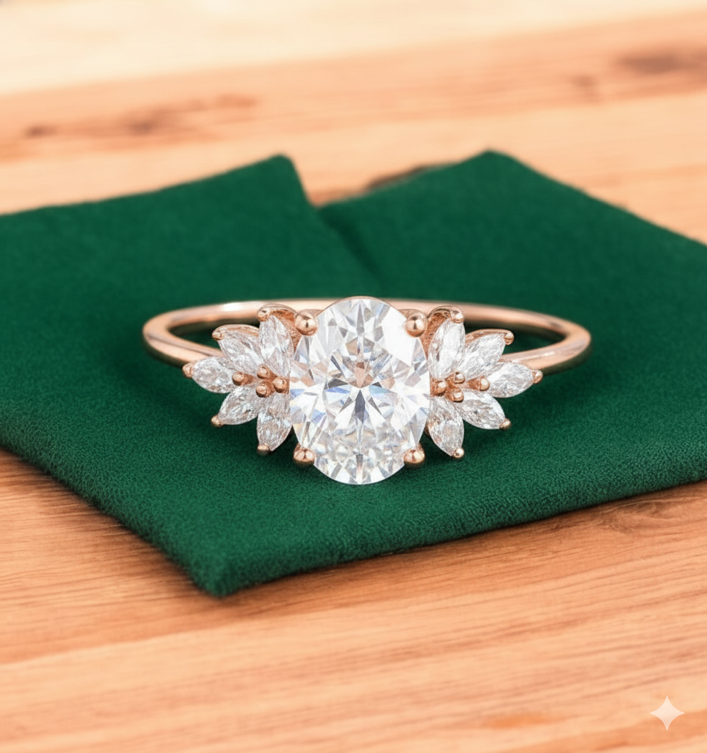 1.650ct Oval cut Lab Grown Diamond Cluster Engagement Ring