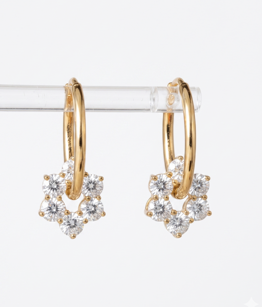 Lab-Grown Diamond Floral Cluster Gold Huggie Hoop Earrings