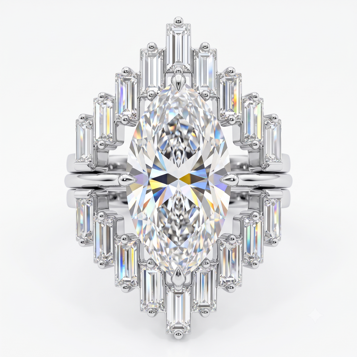 1.90ct Marquise Cut Lab Grown Diamond Halo Engagement Ring Set