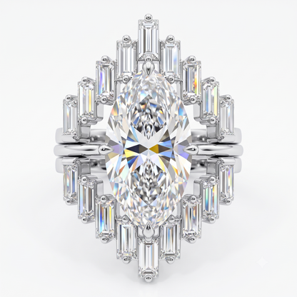 1.90ct Marquise Cut Lab Grown Diamond Halo Engagement Ring Set