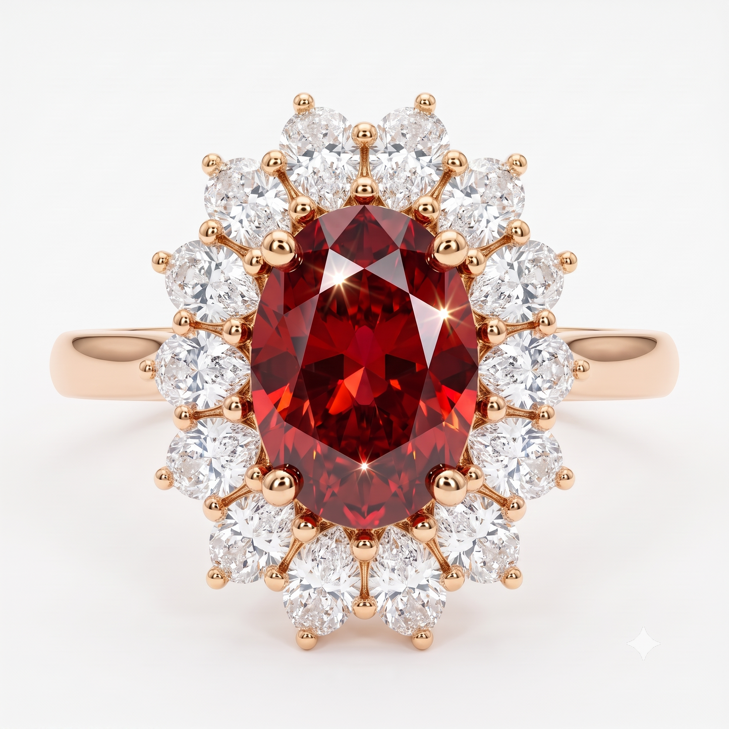 4.400CT Red Oval Cut Diamond Floral Halo Engagement Ring