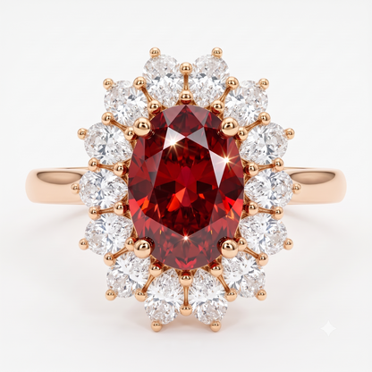 4.400CT Red Oval Cut Diamond Floral Halo Engagement Ring
