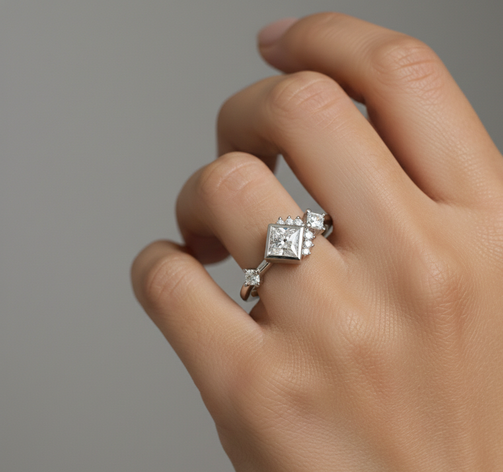 1.05 Ct Princess Cut Lab Grown Diamond Engagement Ring