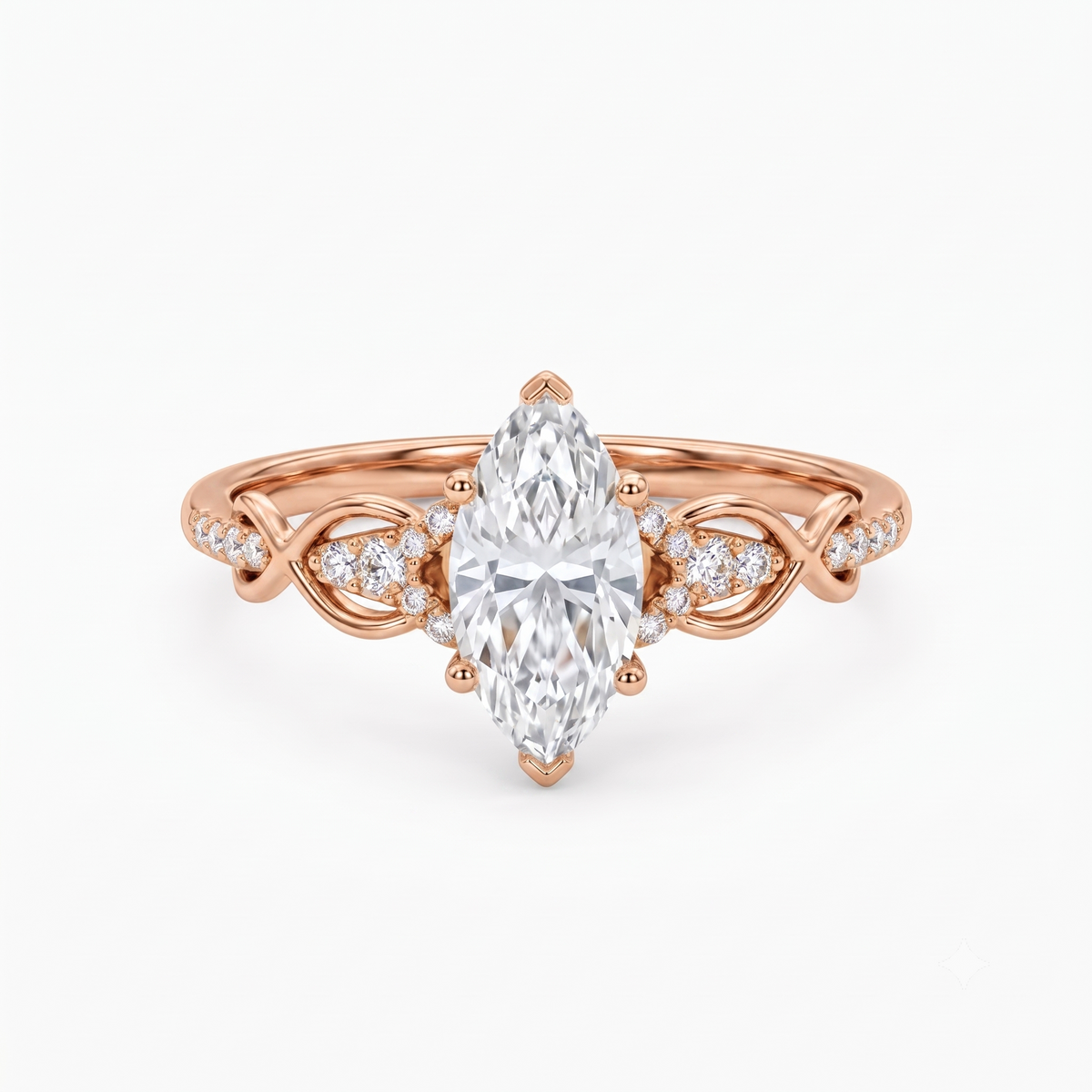 1.00ct Marquise Lab Grown Diamond Engagement Ring • Vintage Twist White Gold Ring