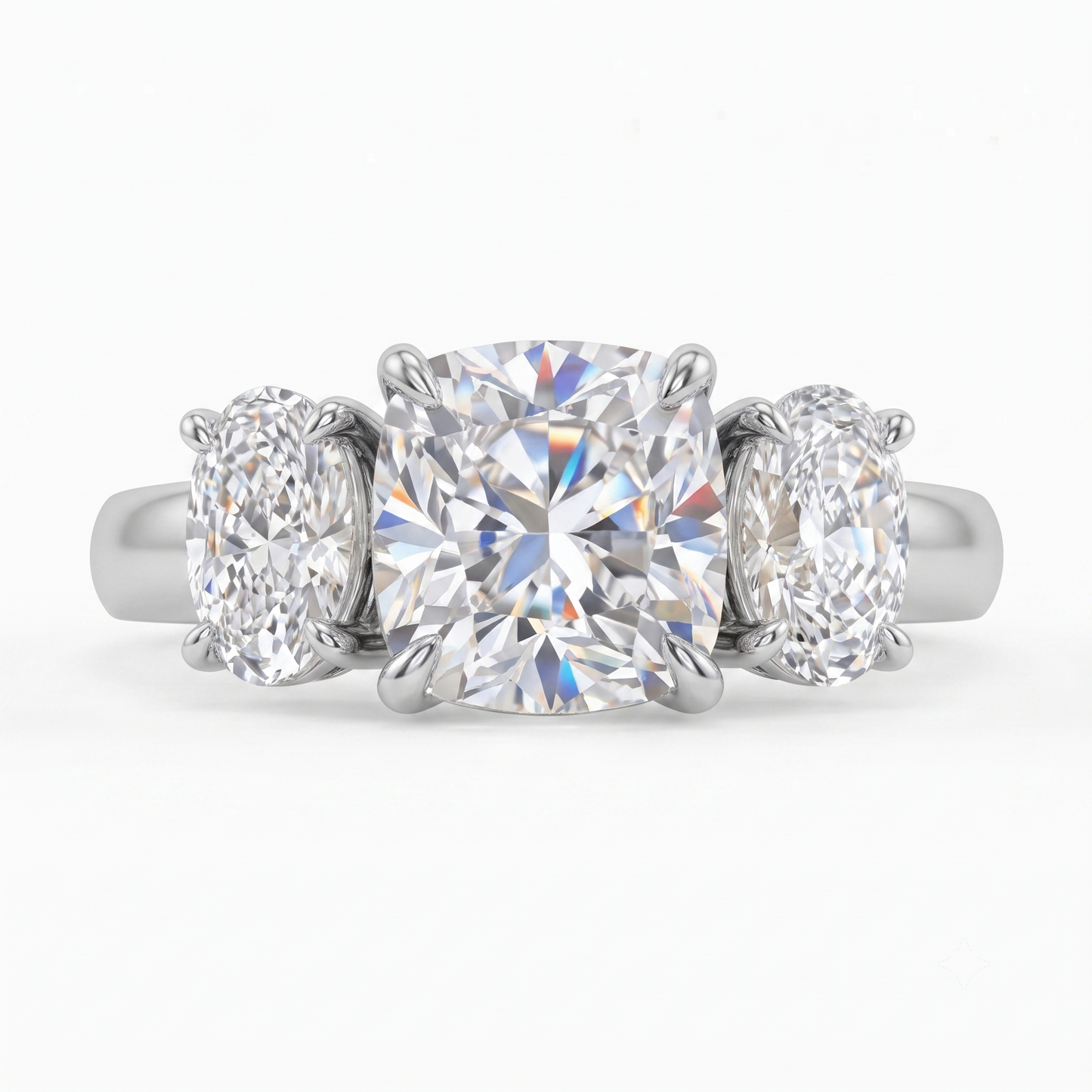 1.5tw Old Mine Cushion Cut Lab-Grown Three Stone Engagement Ring