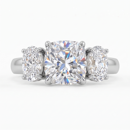 1.5tw Old Mine Cushion Cut Lab-Grown Three Stone Engagement Ring