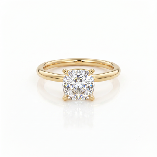 2.00Ct Cushion Cut Lab Grown Diamond Engagement Ring in 14k Yellow Gold